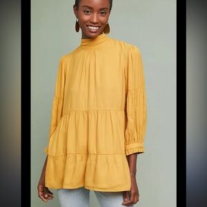 Maeve Goldie Tiered Shirt Mustard Yellow Blouse XS Anthropologie